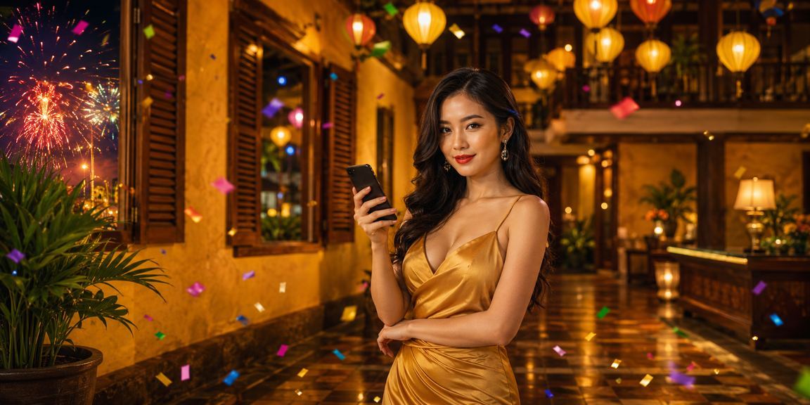 Người dùng đăng nhập vào casino mobile tại chợ đêm Hội An